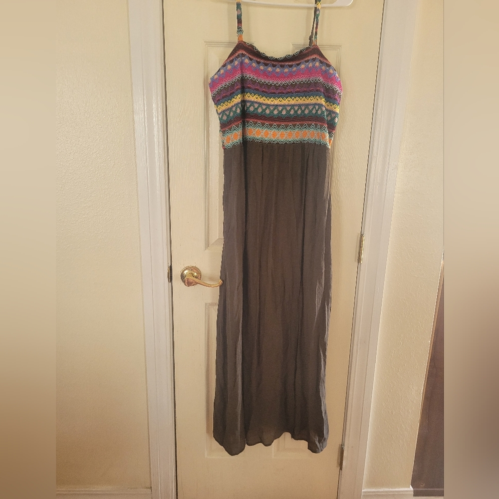 Multicolor Native Print Striped Maxi Dress